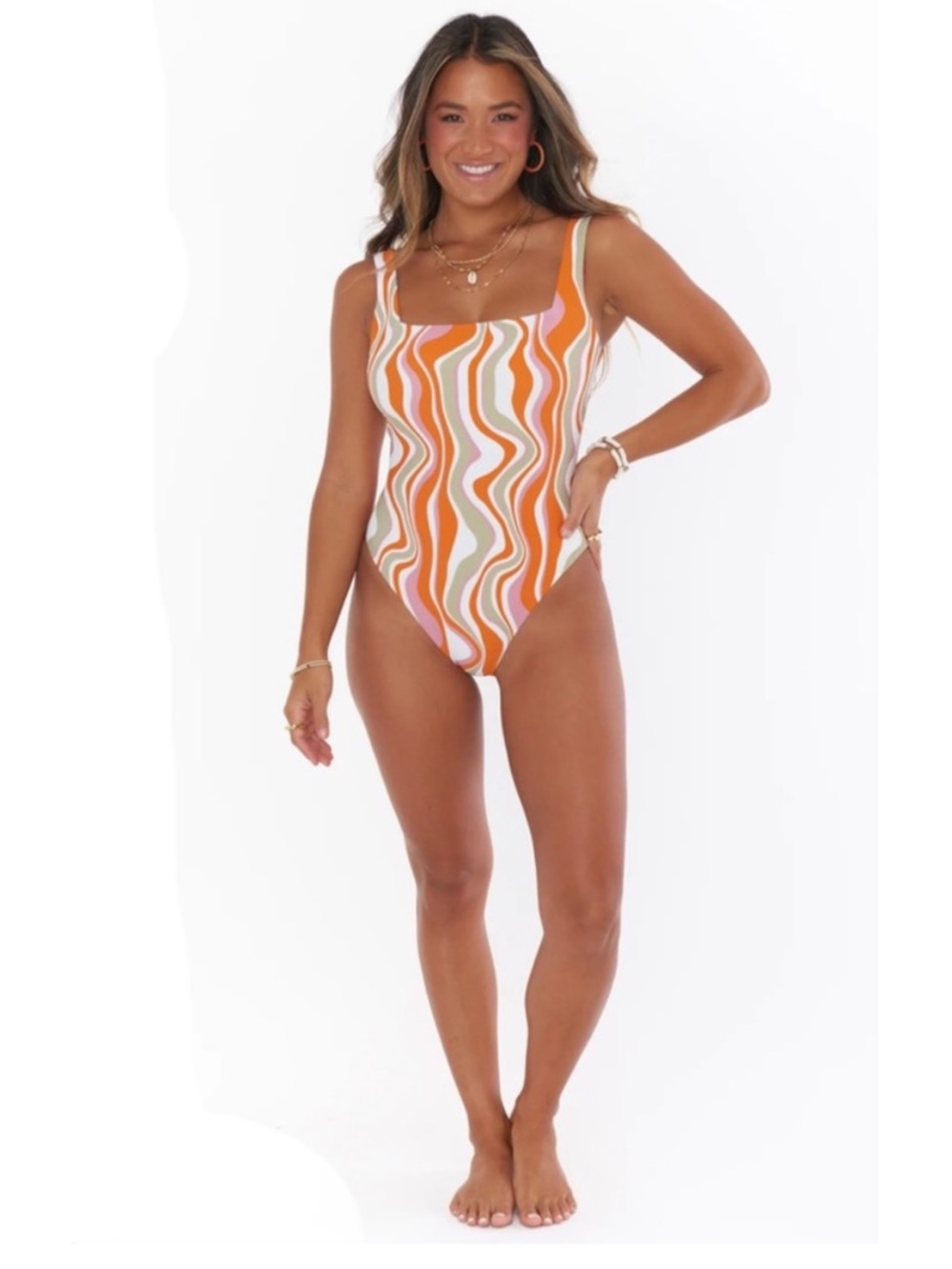 Show Me Your Mumu Italia One Piece in Wavy Stripe- Size Small